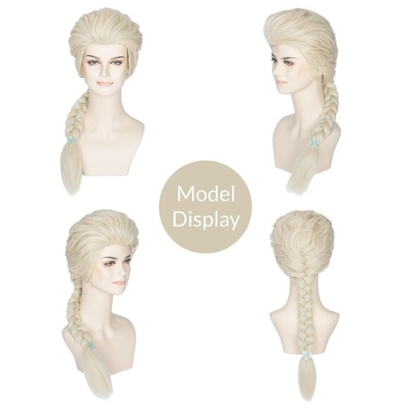 Women Blonde Braided Wig with Snowflake Hairpin Cosplay Costume Accessory main image 7